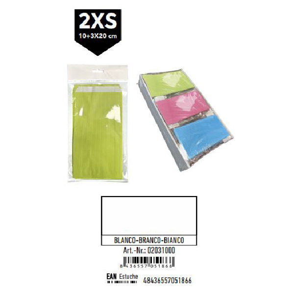 02031000.jpg Pack 12 Sobres Celulosa Blanco Tamaño "2XS" 10+3x20 cm