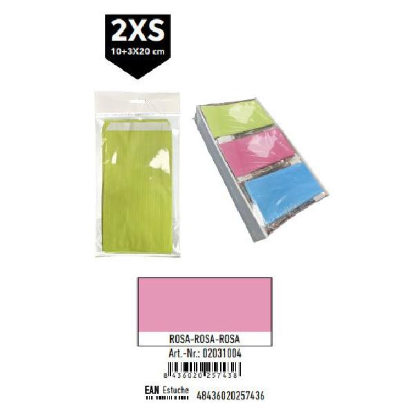 02031004.jpg Pack 12 Sobres Celulosa Rosa Tamaño "2XS" 10+3x20 cm