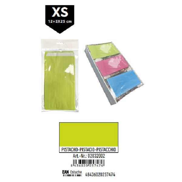 02032002.jpg Pack 12 Sobres Celulosa Pistacho Tamaño "XS" 12+3x25 cm