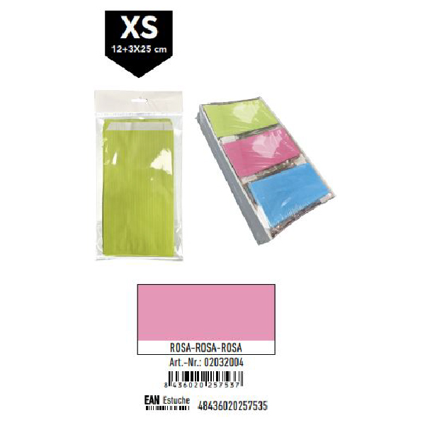 02032004.jpg Pack 12 Sobres Celulosa Rosa Tamaño "XS" 12+3x25 cm