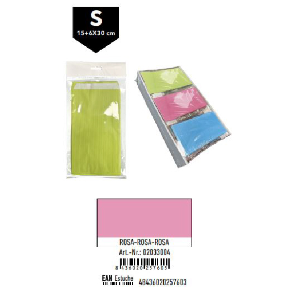 02033004.jpg Pack 12 Sobres Celulosa Rosa Tamaño "S" 15+6x30 cm