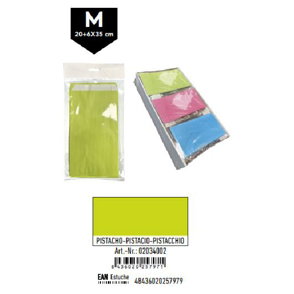 02034002.jpg Pack 12 Sobres Celulosa Pistacho Tamaño "M" 20+6x35 cm