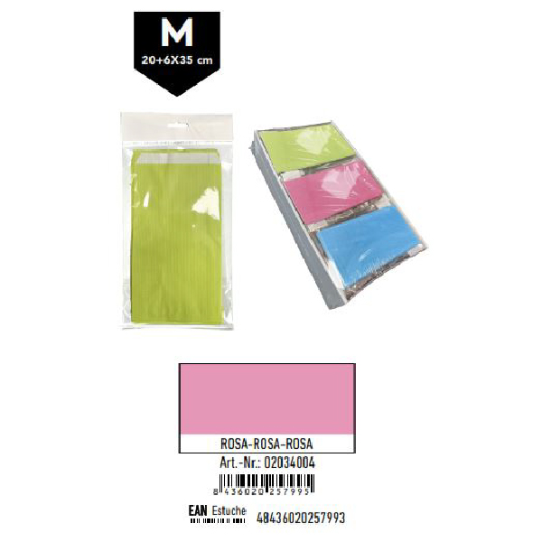 02034004.jpg Pack 12 Sobres Celulosa Rosa Tamaño "M" 20+6x35 cm