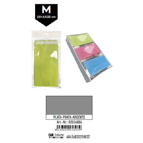 02034006.jpg Pack 12 Sobres Kraft Plata Tamaño "M" 20+6x35 cm