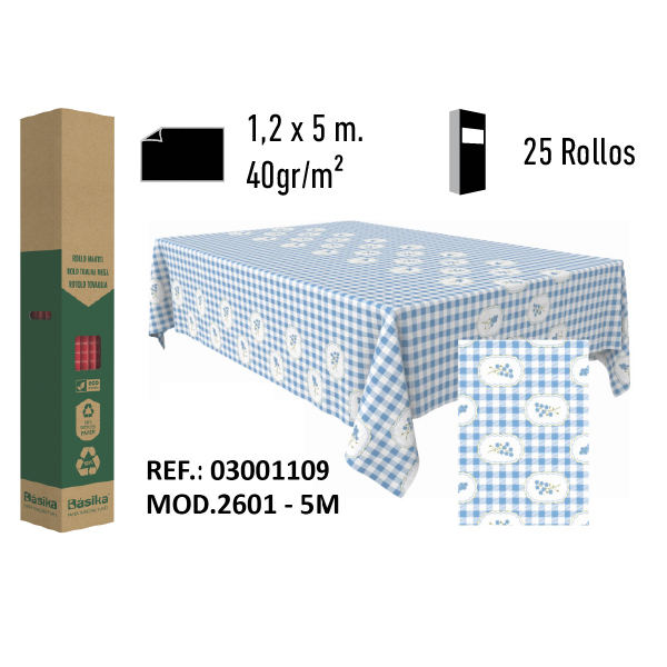 03001109.jpg Mantel de Papel Decorado Adamasco Modelo Flores Cuadrados Azul