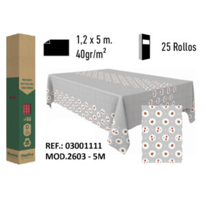 Mantel de Papel Decorado Adamasco Modelo Fresas Ciruelas Gris