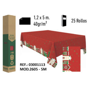 Mantel de Papel Decorado Adamasco Modelo Navidad Casas