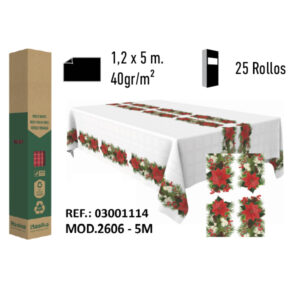 Mantel de Papel Decorado Adamasco Modelo Navidad Flores