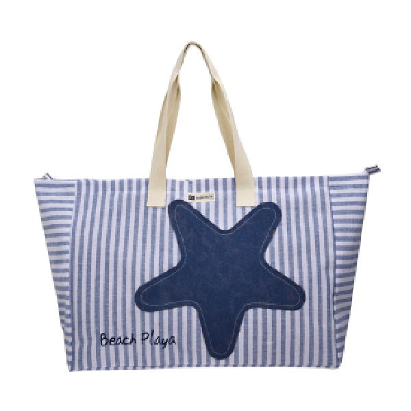 Bolso Playa 55 x 40 Neutral Beach Rayas Azul