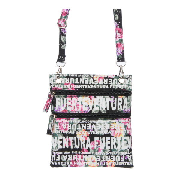 Bolso Pasaporte Flowers Fuerteventura Negro/Blanco/Multi.