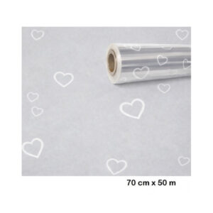 Bobina Polipropileno Corazones Blancos 70 cm x 50 m