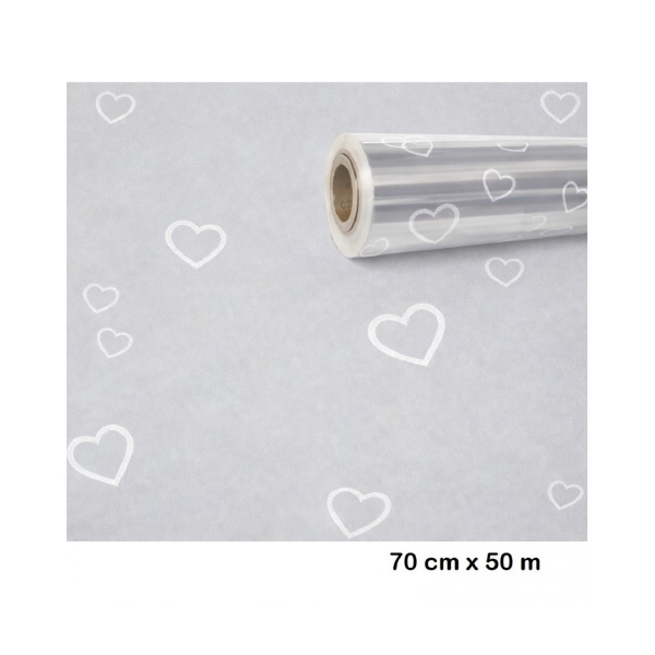 Bobina Polipropileno Corazones Blancos 70 cm x 50 m
